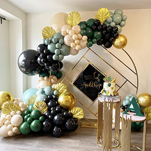 Kit de Guirlande Ballons Arche, Double Farci Kit Guirlande Ballons Arche de Ballons Vert foncé le noir Abricot et Doré Tortue Feuille 4D Métal Déjouer Ballon pour Fête de Anniversaire Fête Prénatale Cover