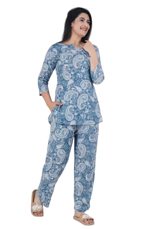 Women's Ethnic Motifs Printed Round Neck 3/4th Sleeves Top and Pajama Set-picture-37