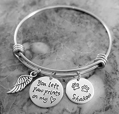 Loss of Pet Jewelry Cat Dog Personalized Bangle Bracelet Memorial Jewelry You Left Paw Prints on My Heart in Memory of Animal Remembrance Sympathy Gift