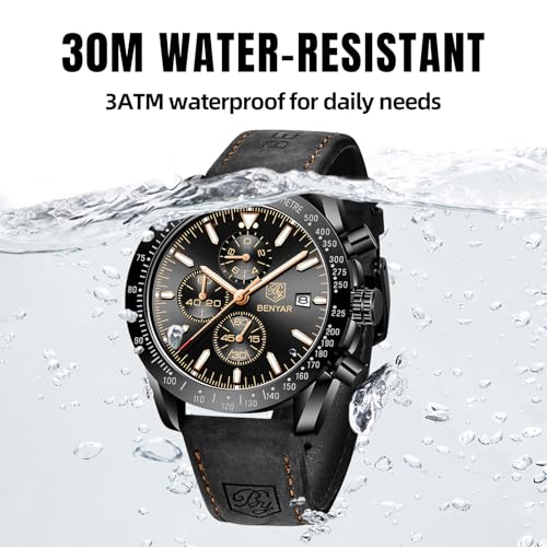 Image of BENYAR Mens Watch Chronograph Analog Quartz Movement Quartz Movement Sports Watch 30M Waterproof with Analog Date Watch Men Retro Street Style Men's Watch