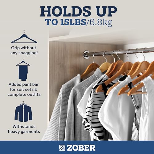 Image of Zober Wooden Suit Hangers 30 Pack with Non Slip Pants Bar - Smooth Finish Solid Wood Coat Hanger with 360 Swivel Hook & Precisely Cut Notches for Camisole,Jacket,Pant,Dress Clothes Hangers - 1 Count
