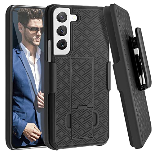 Coque Samsung S22 avec clip ceinture et béquille pivotante Fingic pour Galaxy S22 5G noir