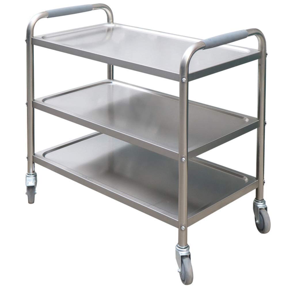 Carrelli Portavivande Multifunzione, Carrelli per Ristoranti E Magazzini, con Maniglia in Acciaio A 3 Strati, Multifunzione, Facili da Pulire, 3 Dimensioni, Cuc,Silver-85X45X92Cm