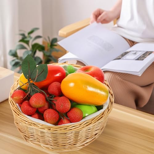 Cesta de pan de mimbre tejida multifuncional con forro textil lavable 8