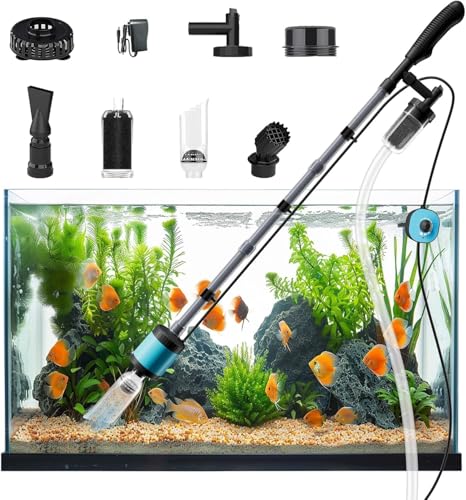 Image of 729GPH /15W Aquarium Gravel Vacuum - 6-in-1 Electric Siphon Pump & Fish Tank Cleaning Kit with Upgraded Variable Frequency Motor for Water Changing, Sand Washing & Waste Removal