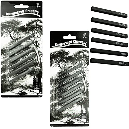 REBECASKYENS 12 Pezzi Carboncino Pressato da Disegno, Set di Carboncino da Disegno, Matite di Carbone per Schizzi, Matite di Carbone in Nero, Set di Matite di Carbone, Adatto per Disegnare, Schizzare