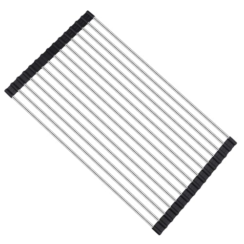 Yesaler Escurreplatos de Cocina Enrollable Multiusos Escurreplatos de Acero Inoxidable 304 para Fregadero Plegable Escurridor de Encimera 45x26CM