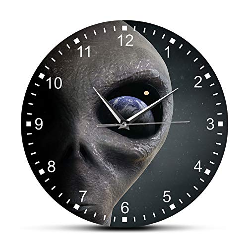yage Reloj de Pared Extraterrestre Planeta Espacio Exterior Extraterrestre Mirando a la Tierra Reloj de Pared Moderno Reloj Colgante platillo Hombre Regalo de mordaza