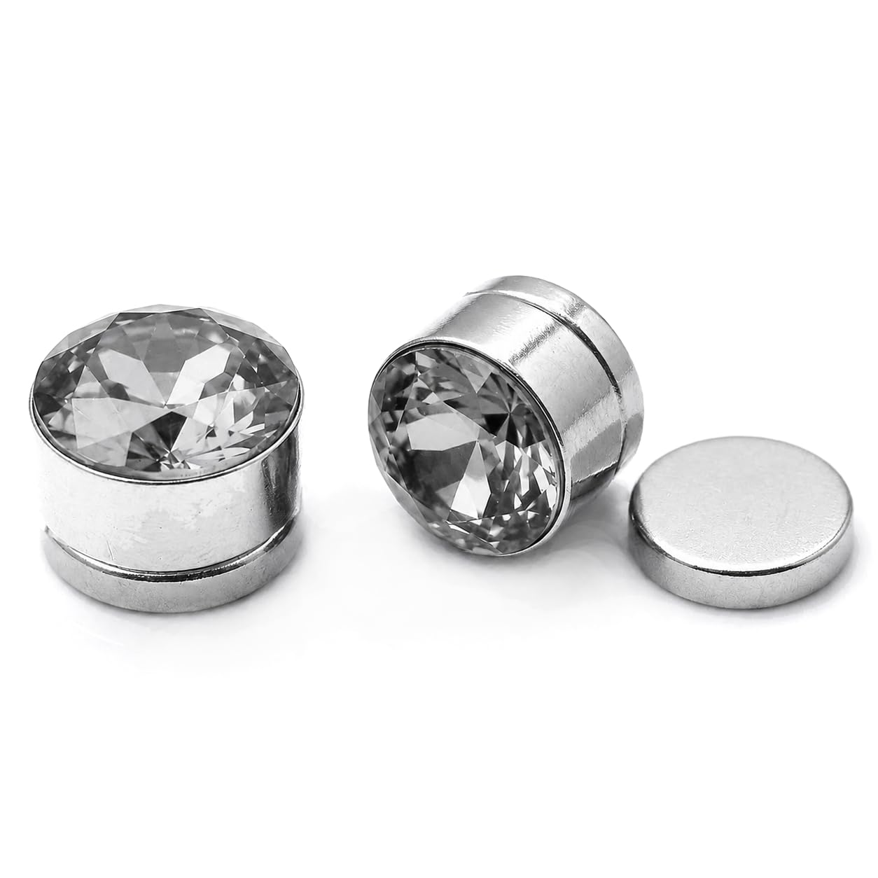 No-Tarnish No-Rusting Round 6mm Clip-On No-Piercing Required Grey Crystal Magnetic Ear Stud Earrings For Men And Women (ER2646) 1 Pair-image-29