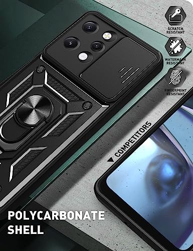Image of SPAZY CASE Redmi 12 5G Back Cover | Heavy Duty Hybrid Case with 360 Degree Rotating Finger Ring Holder + Slider Shutter Camera Protection Case for Redmi 12 5G 5G - Black