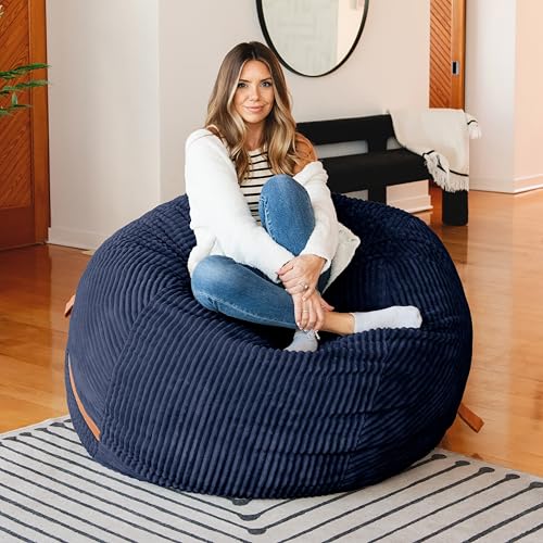 Image of Big Joe Fuf 5Ft Foam Bean Bag Chair for Adults and Teens, Ideal for Bedroom and Living Room, Midnight Blue, Corded Plush, 5 feet Big