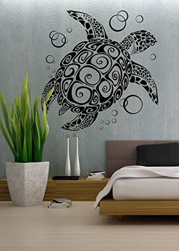 Home Find (Black 24 Inches X 21 Inches) Ocean Wonders Under The Sea Turtles With Bubbles Under Sea Animals Vinyl Wall Decals Stickers Removable For Living Room Bedroom Bathroom Decor (Turtle) #TOP1