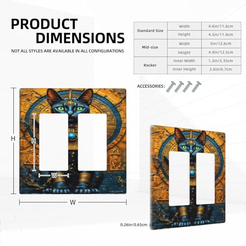 Decorative Outlet Covers Egyptian Black Cat Vintage Gold Decorated 2 Gang Wall Plate Double Rocker Two Switch Wall Cover Plate Light Switch Cover Plate Faceplate for Home Decor