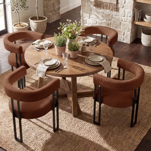 Image of Modern Corduroy Dining Chairs Set of 4 with Metal Legs,Comfy Accent Dining Room Chairs Upholstered Kitchen Side Chairs with Curved Backrest for Dining Room Kitchen Living Room (Coffee,4)