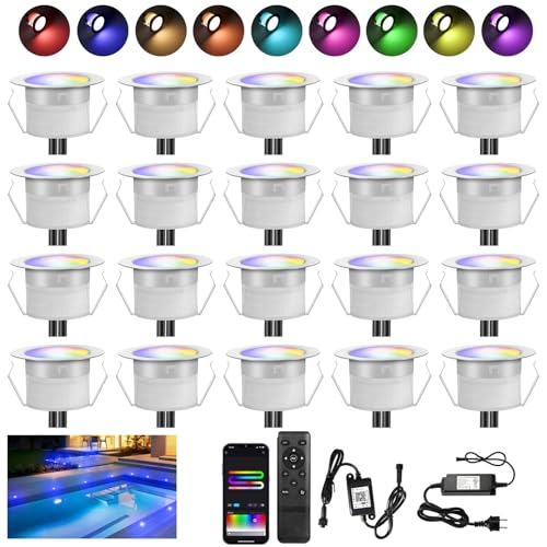 INDARUN RGBW WiFi LED Bodeneinbauleuchten Aussen Ø45mm Terrasse...