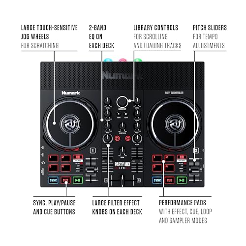 image for Numark Party Mix Live DJ Controller with Speakers, Lights, 2 Decks, Mi