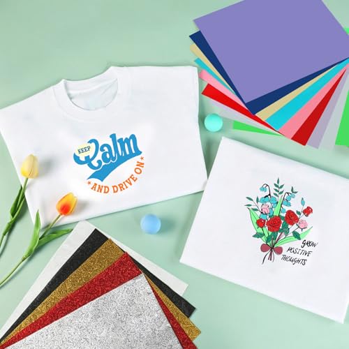 Image of HTVRONT HTV Heat Transfer Vinyl, 35 Pack, 29 Assorted Colors | 12 inchx10 inch With 5 Glitter HTV Iron-On Vinyl For T-Shirts, Compatible with Cricut & Silhouette Cameo