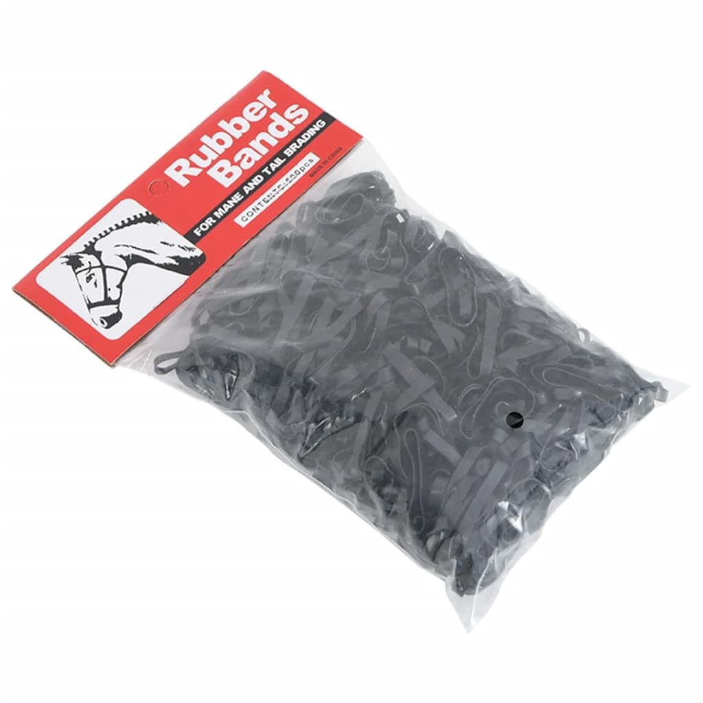 500 Flechtbänder für Pferde Schwarz Silikon für Mähne und Schweif, Flexibler Halt beim Reiten, 16,5 x 10,5 x 3 cm Beutel für Pferdezubehör