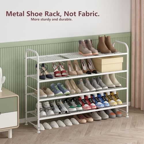 Image of LINZINAR Shoe Rack Long 4 Tier Shoe Storage Organizer Metal Wide Shoe Shelf for Closet Entryway Bedroom 30 Paris Large Capacity, White