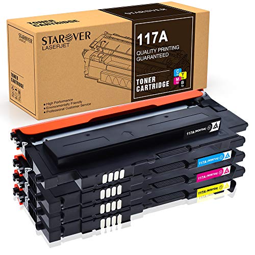 STAROVER 117A (con Chips) Cartuchos de Tóner compatibles, Tóner de Repuesto para HP Color Laser 150a 150nw MFP 178nw 179fnw, W2070A W2071A W2072A W2073A (Negro, Cian, Amarillo, Magenta/Paquete de 4)