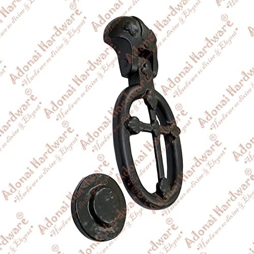 Adonai Hardware "Hoshaiah" Antique Cast Iron Cross Door Knocker - Matte Black