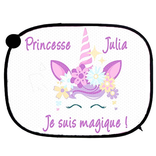 Pare soleil pour voiture princesse licorne personnalisé prénom au choix réf 14