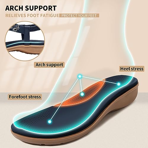 Image of Littleplum Womens Sandals Arch Support Slingback Rhinestone Dressy Sandals Comfort Summer Shoes Ankle Strap Elastic Flats for Beach Walking