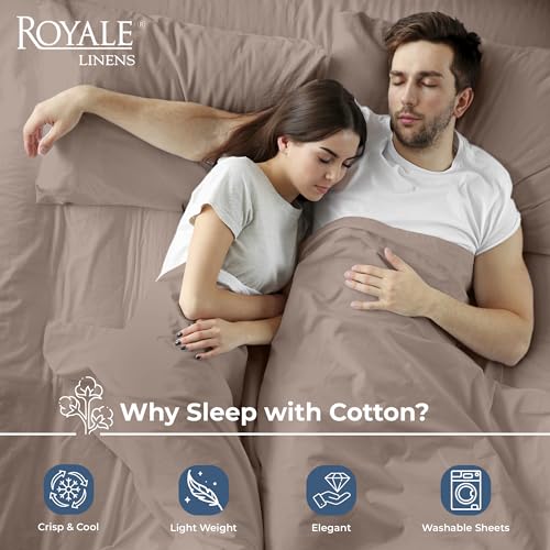 Image of Royale Linens 100% Organic Cotton Full Flat Sheet Only - Super Soft - Percale Top Sheets - Full Flat Sheet Sold Separately - Breathable, Cool & Crisp White Sheets Only (81 inch x 96 inch, Mocha)