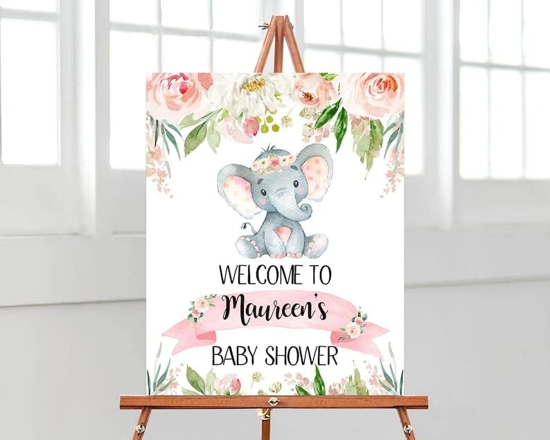 Letrero de bienvenida para baby shower, cartel de bienvenida de elefante para niña, baby shower, cartel de bienvenida de elefante floral, decoración disponible en Yaxa Peru