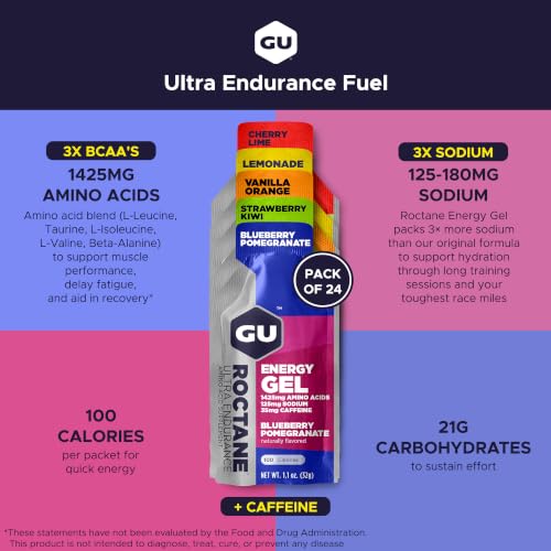 Image of GU Energy Roctane Ultra Endurance Energy Gel, Vegan, Gluten-Free, Kosher, and Dairy-Free On-The-Go Sports Nutrition for Running, Biking, Hiking or Skiing, Assorted Flavors,24-Count