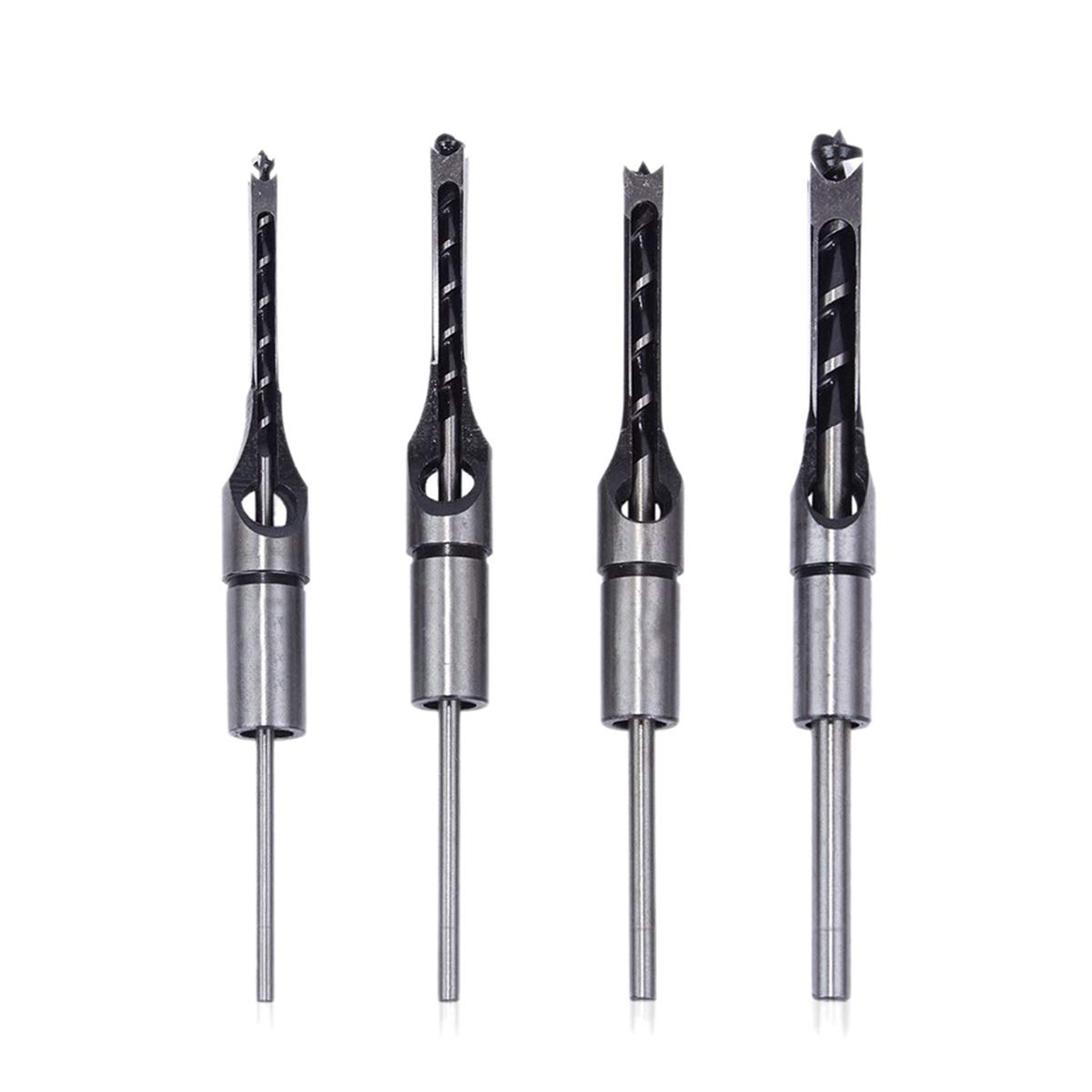 BOSUGE4Pcs Mortising Chisel Set Woodworking Square Drill Bits Wood Hole Saw with Twist Drill Silver