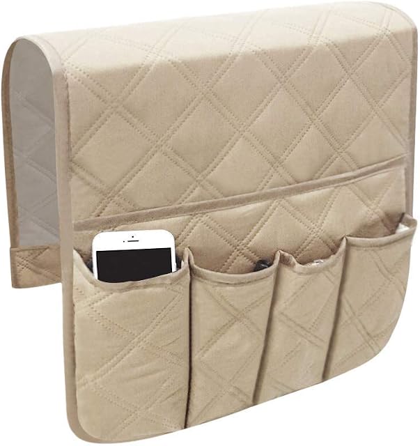 Arm Rest Organiser Hanging Sofa Caddy Storage Bag TV Remote Control Holder Armchairs Couch Organiser Phone Drink Glassse Foldable Pouch Chair Tidy Table Space Saver Pocket Set Living (Beige)