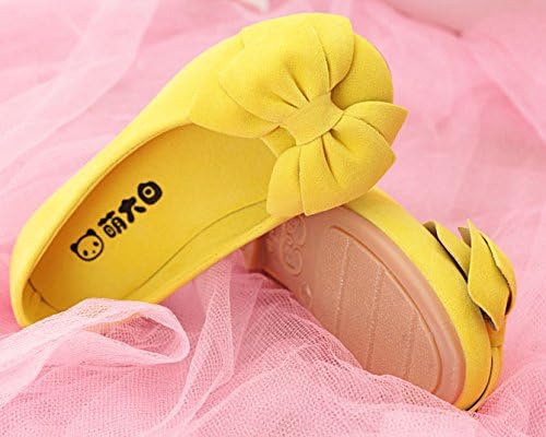 Girl Faux Suede Bow Round Toe Ballet Flats Slip On Shoes X-Yellow 33 - Image 5