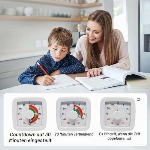 MEPHILIMIA Visueller Timer Kinder, 60 Minuten Countdown Timer Weiß, Schreibtisch Wecker Kinder, Zeitmanagement Werkzeug für Küche… – Ansicht 3