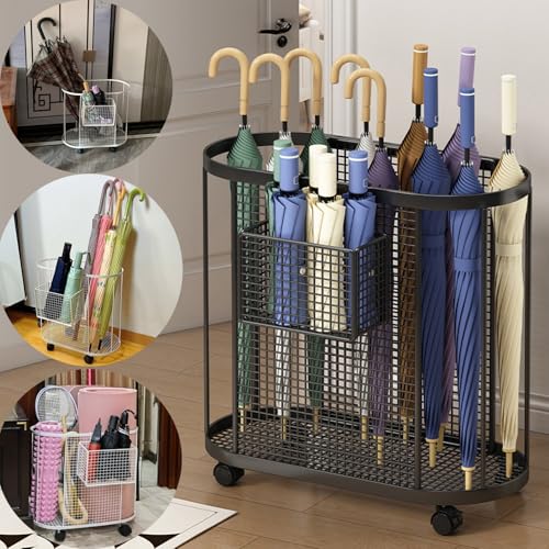 Porte-parapluie en fer forgé semi-ouvert avec double compartiment de stockage