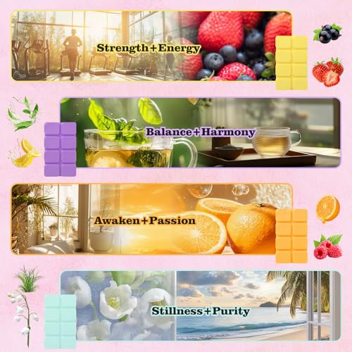 Image of SCENTORINI Wax Melts, Wax Cubes Strong Scent for Healing, 2.5 oz 4-Pack | Summer Relax Scented Wax Melts for Warmer - Lemon Green Tea /Strawberry Blackcurrant /Raspberry Orange /Ocean Grass Bellflower