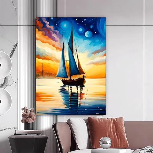 Tableau sur toile voilier affiche impression mer décoration murale salon 70x100