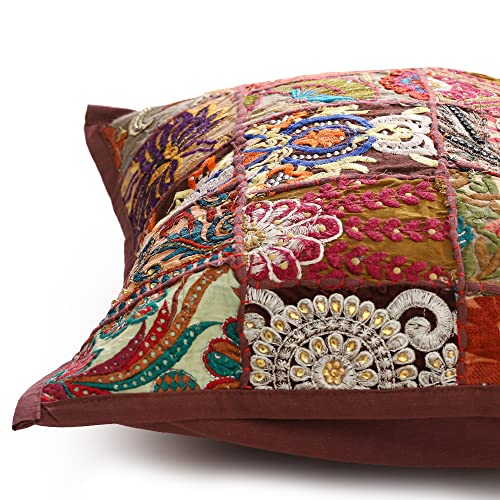 Image of Ravaiyaa - Attitude is everything Set Of 2 PC Home Sofa Decor Cotton Cushion Cover, Handmade Khambadiya Patchwork Pillow Case, Embroidery Cushions