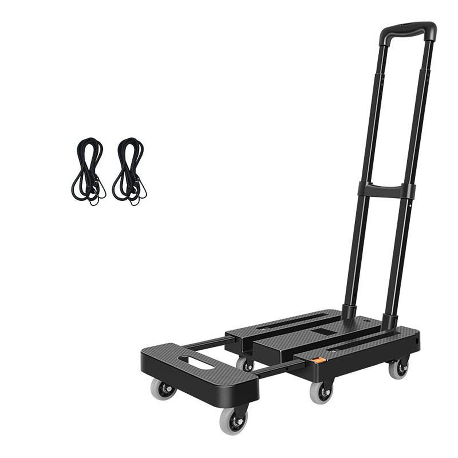 Carrello a mano pieghevole con 6 ruote e 2 corde elastiche, maniglia regolabile per viaggi, traslochi, shopping, ufficio