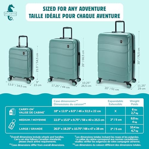 Atlantic Transmarine Hardside Medium Luggage – Superior Polycarbonate Construction with 8 Spinner Wheels and Retractable Handle, Integrated TSA Lock, Expandable 2" – Stormy Sea image 4