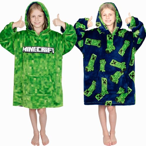 Minecraft Oversized Hoodie Blanket for Kids Teens Reversible Super Soft Warm Fleece Boys Hoodie One Size Gift for Boys