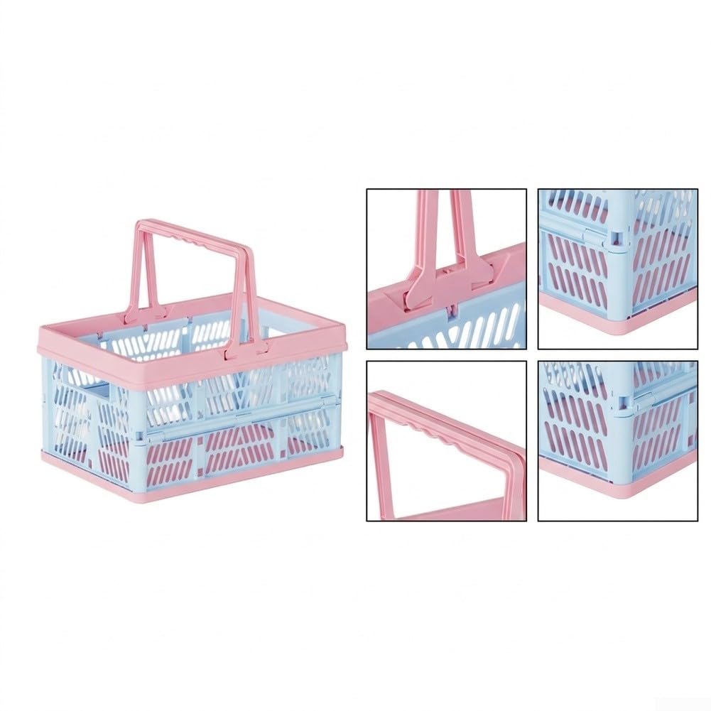 Cesta Plegable Picnic 20L Asas Resistentes(Medium-Blue Pink)