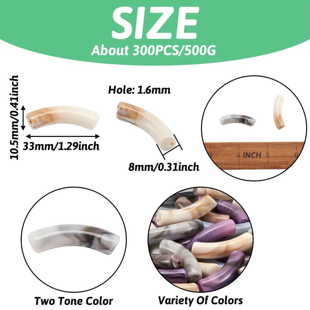 Aproximadamente 300 piezas/500 g de cuentas de tubo curvadas gruesas de imitación de piedras preciosas acrílicas para hacer pulseras y pendientes (color ciruela)