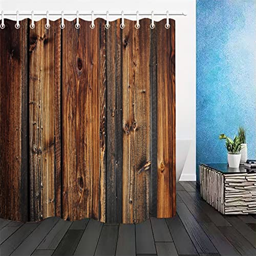 Rideaux de douche effet porte en bois 3D pour une salle de bain rustique et chaleureuse