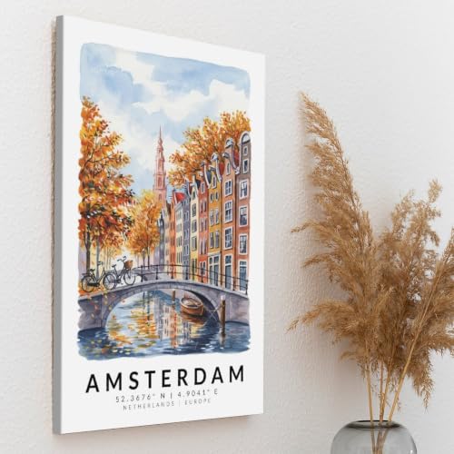 Poster Amsterdam aquarelle art mural vintage grande taille 50x75