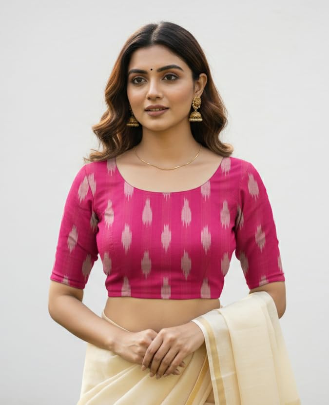 Image of Cotton Pochampally ikat unstitched blouse, Kurthi, long frock fabric material for women (1 meter, 2 meters & 3 meters)