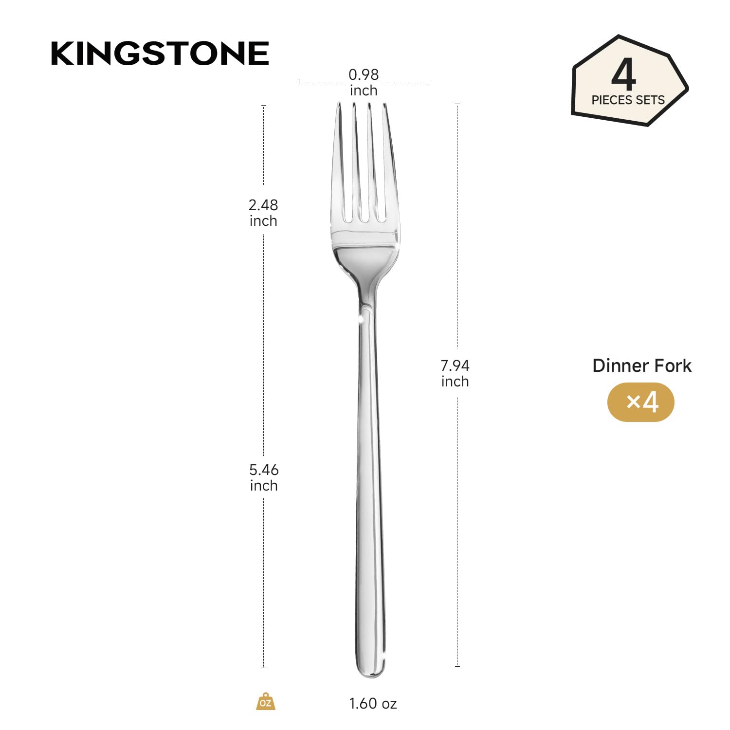KINGSTONE Dinner Forks Set of 4, 8-Inch 18/10 Stainless Steel Forks Cutlery, Mirror Polished Table Forks for Home, Kitchen & Restaurant, Dishwasher Safe (Dinner Forks Set, 4-Piece) — Amazon image 9
