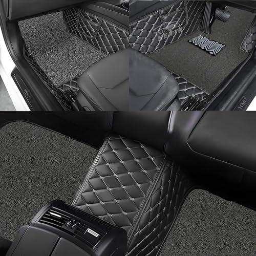 Image of 7D Premium Imported Car Foot Mat for VinFast VF MPV 7-7 Seater (All 3 Rows) 100% Waterproof and Dust Proof | Custom Fitted Car Floor Mat-Black and Silver Stich with Gray Grass