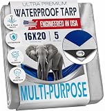 16x20 Tarp Waterproof, Large Tarp with Metal Grommets Every 18in - 5 Mil - Woven Plastic Poly Water Proof Emergency Rain Cover, Outdoor Tarpaulin and Camping Use - (Reversible, Blue and Silver)