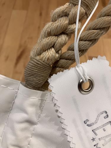 Sea Bags Recycled Sail Cloth Breton Stripe White Anchor Large Tote Bag Beach Bag Tote, Large Travel Carryall, Tote Bag for Work with Rope Handles. Made in the USA4